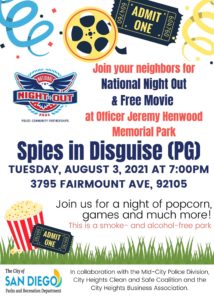 Promotional Flyer for Movie Night And National Night Out on August 3, 2021