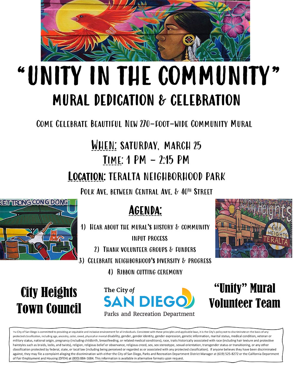 "Unity in the Community" Mural Dedication & Celebration flyer