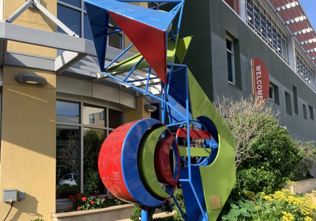 Colorful, abstract, urban sculpture in City Heights.